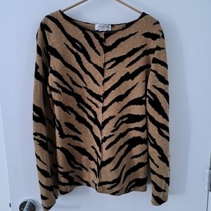 Vintage Jones New York Sport Tiger Print Cotton Boat-neck Sweater (Size M)